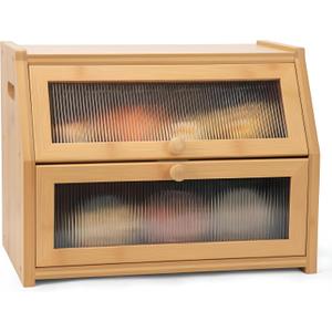 Large Bread Box for Kitchen Countertop, Wooden Bread Bin with Double Layer Storage and 0.6-inch Thick Natural Wood Panels, Rustic Bread Box Organizer for Kitchen (Natural Wood)