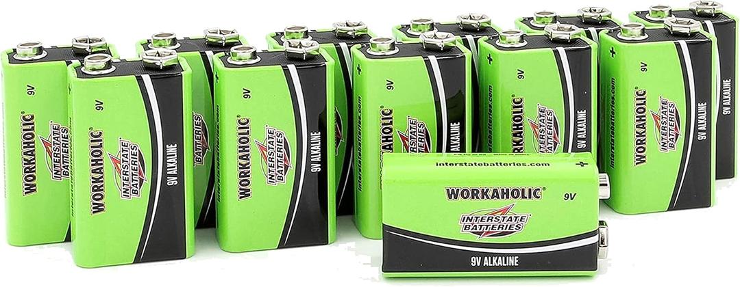 Interstate Batteries 9 Volt Alkaline Battery (12 Pack) All-Purpose 9V High Performance Batteries - Workaholic (DRY0196)