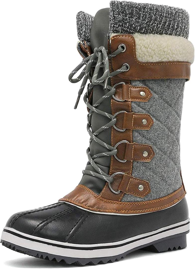 DREAM PAIRS Women's Mid-Calf Waterproof Winter Snow Boots MONTE_02 (9, Black/Grey)
