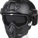 Airsoft Helmet and Mask, Full Face Mask with Detachable Goggles, Paintball Black Helmet with NVG Mount and Side Rail, Military Tactical Gear (PJ-DH-Gray)