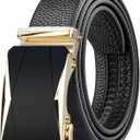 Men's Belt,Leather Ratchet Dress Belts with Sliding Adjustable Belts Dress Casual Jeans Comfort Trim to Fit (Zd056-h Gold)
