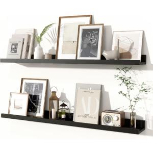 Fun Memories Picture Ledge Shelves Set of 2, 36 Inch Rustic Wall Mounted Floating Shelves with Lip for Home Storage and Dcor in Bathroom, Kitchen, Nursery, Bedroom, Living Room, Black