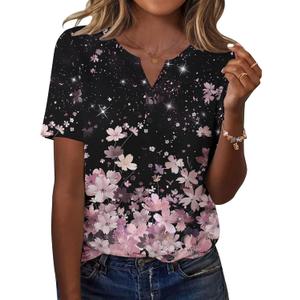 Zeagoo Womens Summer Tops Casual Short Sleeve V Neck Shirts Business Dressy Work Blouses (Black, M)