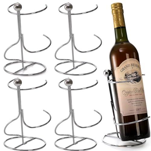 Eorbow 4 Packs Single Wine Rack Countertop, Silver Metal Small Wine Holder, Floating Wine Bottle Holder for Wine Bottle Storage, Cabinet, Pantry, Unique Tabletop Wine Rack as Gifts for Wine Lovers