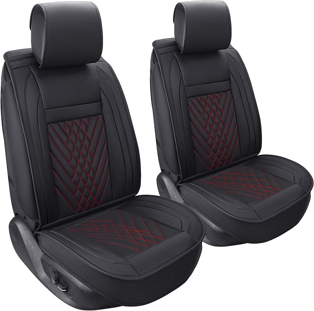 PLTCAT 2 Front Car Seat Covers Set, Car Seat Cushions with PU Leather Fit for Most Cars, Suvs, Vans Trucks(Black and Red, 2 PCS Front)