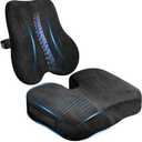 Memory Foam Seat Cushion & Plush Velvet Lumbar Support Pillow Set, Comfort Computer Chair Cushions for Tailbone & Back Pain Relief, Ergonomic Office Chair Cushion for Car, Home, Wheelchair (Black)