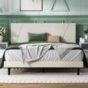Queen Size Bed Frame, Queen Platform Bed Frame with Velvet Upholstered Headboard, Geometric Pattern, Sturdy Frame and Slats, Noiseless, No Springs Required, Easy to AssembleBeige
