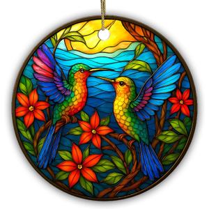 Two Hummingbird Ornament – Colorful Ceramic Round Christmas Tree Decoration for Bird Lovers, Nature-Inspired Home Décor, Unique Gift for Women, Mom, Grandma