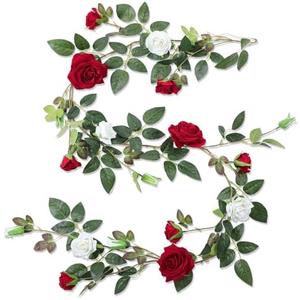 Thiccywoov Red and White Rose Vine Artificial Flower Garland Fake Flower 6ft Garland Artificial Silk Floral Hanging for Wedding Party Ceremony Outdoor Decor 2 Pack