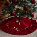 Mini Christmas Tree Skirt Velvet Plush Tiny 30 Inch Dark Red Vintage Christmas Tree Skirts Luxury Miniature Farmhouse Xmas Decorations for Home Party Winter