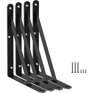 4 Pack L8 x H 6" Black Heavy Duty Shelf Brackets with Screws Metal Shelf Brackets Shelf Support Angle Brackets for Shelves L Brackets Heavy Duty Floating Shelf