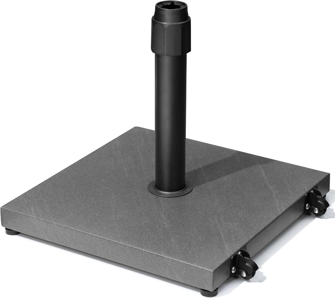 45lbs Patio Umbrella Base with Wheels - Heavy Duty Outdoor Patio Market Umbrella Stand for Deck with Rollers, Poolside, Balcony, Wind-Resistant Design, Grey