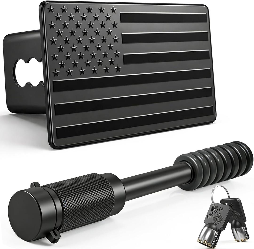 2 Inch American Flag Trailer Hitch Cover Plug with 7/8-Inch Pin Diameter Trailer Hitch Lock,Patriotic Truck SUV Accessory,Black