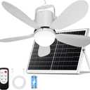 21 Solar Ceiling Fan Light, Solar Outdoor Ceiling Fan Light with Remote and Hook, Portable Wireless Rechargeable Outdoor Hanging Fans for Camping RVs Patio Canopy Chicken Coop Outside