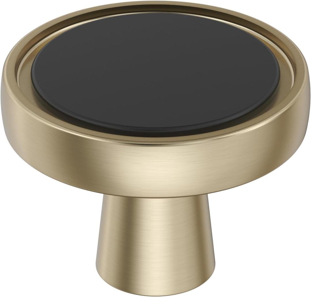 Amerock BP36857FBBBZ | Mergence 1-3/8 inch (35mm) Diameter Matte Black/Golden Champagne Cabinet Knob | Kitchen Cabinet Hardware | Furniture Hardware | Drawer Handle