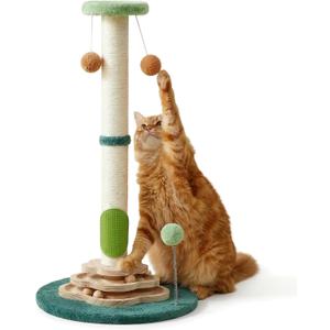 25.6inches Tall Cat Scratching Post, Cute Cat Scratching Post with Interactive Ball Two-Layer Track Spring Ball Toys and Self Groomer for Indoor Cats and Kittens Protect Your Furniture