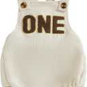 Honganda Baby Boy First Birthday Outfit Sleeveless Corduroy Overalls Letter One Cake Smash Romper for 1st Birthday Party (12-18 Months, Beige)
