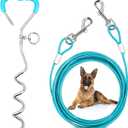 Supet Dog Tie Out Cable and Stake, Heavy Duty Runner with 32/16/10 FT Lead, Long Leash/Tether for Camping Backyard Outdoor Ground, Chain for Medium Large Dogs up to 125lbs (Turquoise)