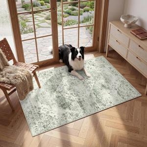 Garvee Sage Green 8x10 Area Rugs for Living Room, Boho Vintage Non-Slip Washable Rug Low Pile Stain Resistant Soft Foldable Large Carpet for Bedroom Dining Home Decor