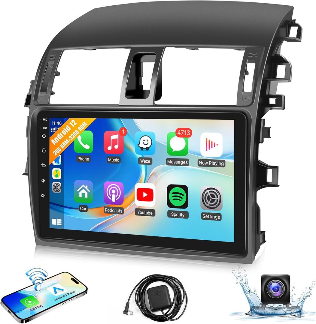 Car Radio for Toyota Corolla 2009-2013 Android 12 Stereo Wireless CarPlay Android Auto, Leadfan 9 Inch Touch Screen for Corolla Head Unit Diaplay Bluetooth GPS Navi WiFi FM Mirror Link SWC Rear Camera