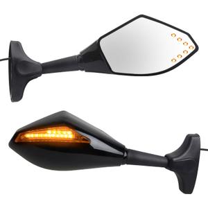 NTHREEAUTO Motorcycle Sway Adjustable Rear Side View Mirrors Integrated with Signal Light Kit Compatible with Suzuki GSXR, Honda CBR600RR, ATV, Yamaha R1, R6, R6S and Kawasaki