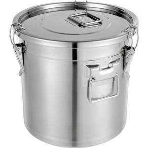 DYNAMI 5.5Gal 304 Stainless Steel Airtight Container with Lid and Locking Clamp,17-38Lbs Metal Bucket Large Stainless Steel Canisters for Kitchen,Dog Food/Bird Seed/Coffee Storage Container(21L)
