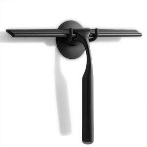 Quntis 10-Inch Matte Black Shower Squeegee for Glass Doors  Stainless Steel with Non-Slip Handle, Replacement Blade & Hook  Ideal for Bathroom, Mirrors, Tiles, and Car Windows