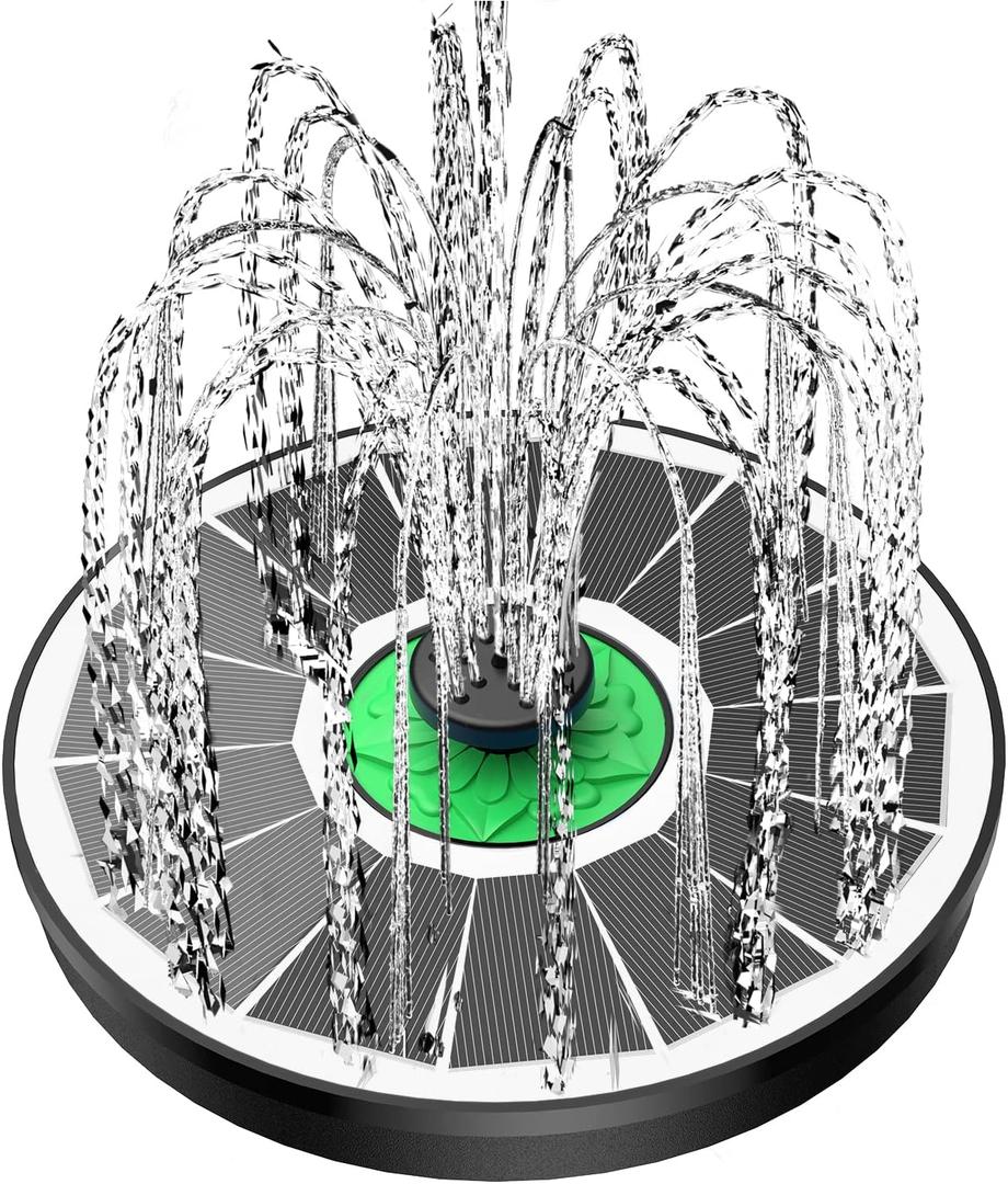 Yzert Solar Fountain for Bird Bath Glass - No Battery, 3.5W Solar Bird Bath Fountains Green Flower with 4 Fixed Rods & 7 Nozzles, Solar Powered Water Fountain for Outdoor, Pond, Pool, Garden