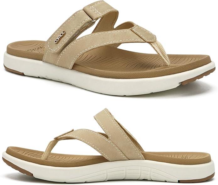 COFACE Flip Flops for Women with Arch Support Beach Thong Sandals for Woman Adjustable Fashion Orthopedic Sandal Outdoor (Beige, USA 9, UK 7)