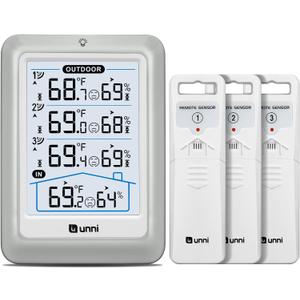 Indoor Outdoor Thermometer Wireless, 4.5 Inch Display Digital Hygrometer Thermometer Temperature Humidity Monitor with 330ft Range Sensor and Adjustable Backlight (White)