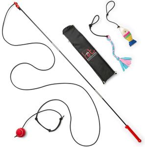 Pet Wrangler 1.0 - Customizable Cast & Chase Flirt Pole for Dogs - Interactive Exercise Toy with 51" Pole, 12ft Cord, 34ft Play Area, 3 Soft Lures for Training & Enrichment