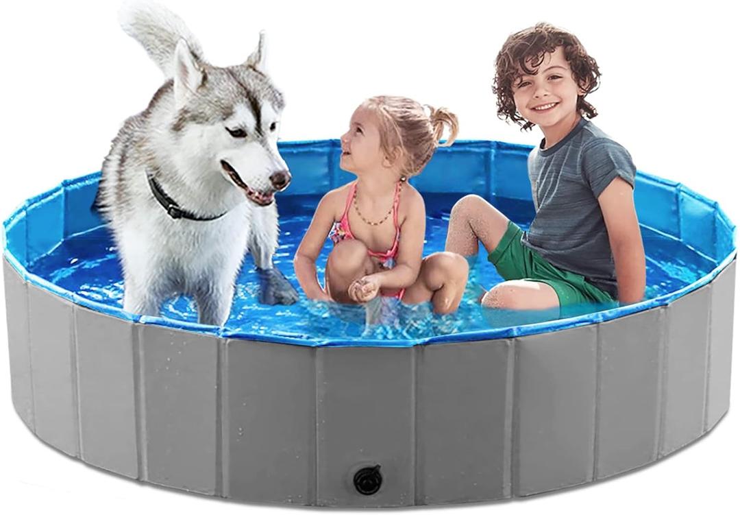 Jasonwell Foldable Dog Pet Bath Pool Collapsible Dog Pet Pool Bathing Tub Kiddie Pool Doggie Wading Pool for Puppy Small Medium Large Dogs Cats and Kids 55.1" Grey (Mdf Wood Gray)