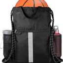 BeeGreen Drawstring Backpack Bag Sports Gym Backpack with Shoe Compartment and Two Water Bottle Holder for Men Women Large String Backpack Athletic Sackpack Workbag Black