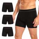 ShieldEase Washable Incontinence Boxer Briefs for Men - Cotton Urinary Leakproof Underwear with Fly, Enhanced Front & Rear Protection 150 ml Absorbency (3 Pack, Black, M)