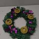 MorTime 14 Inches Christmas Wreath Candle Holder Ring, Christmas Candlestick Decoration with Glitter Berries Purple Bows and Christmas Balls for Winter Holidays Home Decor