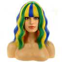 BERON 14 Inches Yellow Blue and Green Wig with Bangs Short Curly Wig Flag Wigs Yellow Blue Mix Green Curly Wigs for Women Daily Party or Cosplay Hairnet Include