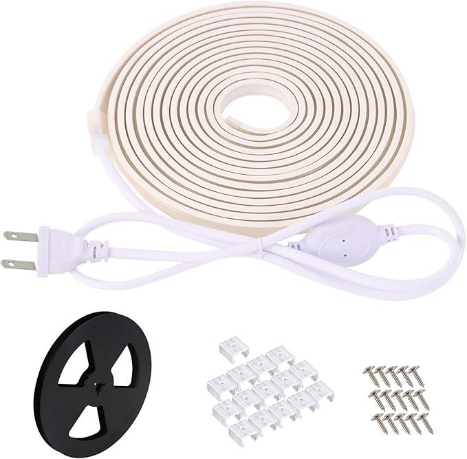 AC 120V COB LED Strip Light 2 Meter 6.56ft IP67 Waterproof LED Light Strip Cuttable White LED Strip Lighting for Indoor Bedroom Garden Outdoor Decor (White, 6.56ft)