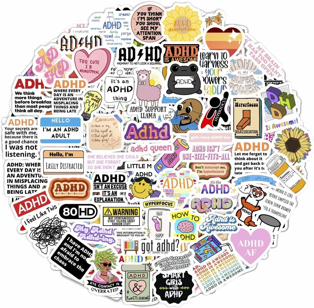 BulbaCraft 100Pcs Funny ADHD Stickers for Water Bottles, Laptops - ADHD Gifts for Adults, Gifts for Women & Men