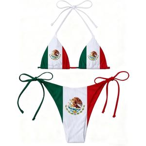 Mexico Flag Women Micro Sexy Bikini Bra Set Summer Beachwear Sexy Beach Two Pieces Bathing Suits Swimwear (L)