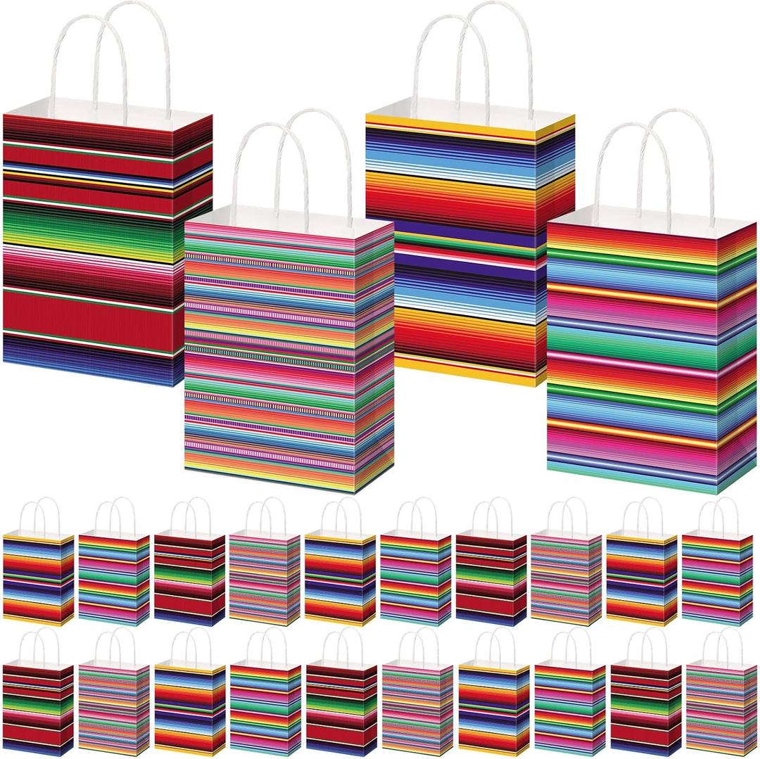Motipuns 48 Pcs Mexican Party Favor Bags Cinco De Mayo Paper Gifts Bags with Handle Mexico Goodie Gift Bag for Birthday Baby Shower Bridal Mexican Theme Party Favor Supplies, 4 Styles