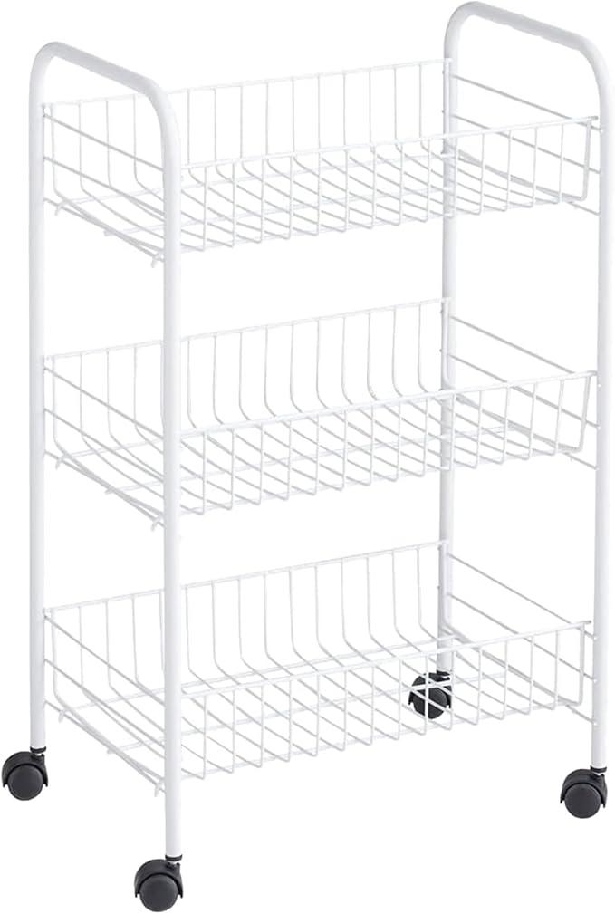 Rubbermaid 3-Tier Shelving Wheeled Organizer Wire Adjustable Metal Storage Cart for Office/Kitchen/Bedroom/Laundry Home Use White, Style: Storage Cart, 
Size	27.75 inches x 11.25 inches x 4.88 inches
