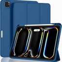 ZryXal New iPad Pro 13 Inch Case (M5) 2025 / (M4) 2024 with Pencil Holder, Smart iPad Case [Support Pencil Pro and Pencil (USB-C)], Support Touch ID and Auto Wake/Sleep (New Navy Blue)