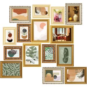 15 Pcs Gold Vintage Picture Frames for Wall or Tabletop Display Ornate French Country Frame Collage with 8x10 5x7 4x6 Frames Set for Gallery Bedroom Living Room