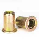 Rivet Nut, DGJSWJ 50 Pieces 1/4-20UNC Carbon Steel Flat Head Rivnut Threaded Insert Nut,Knurled Body (1/4''-20) (gold)