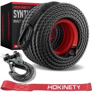 Synthetic Winch Rope Kit - 3/8" x 100' 27000 lbs Synthetic Winch Cable for ATV UTV Off-Road Vehicles with Forged Hook, Protective Sleeve and Safety Pull Strap - Black