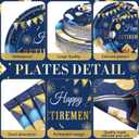 Funnymoom 452 Pcs Retirement Party Decorations Supplies Set Include Blue Gold Retirement Paper Plates Napkins Cups Tablecloth Cutlery Straws for Men Women Say Goodbye Party