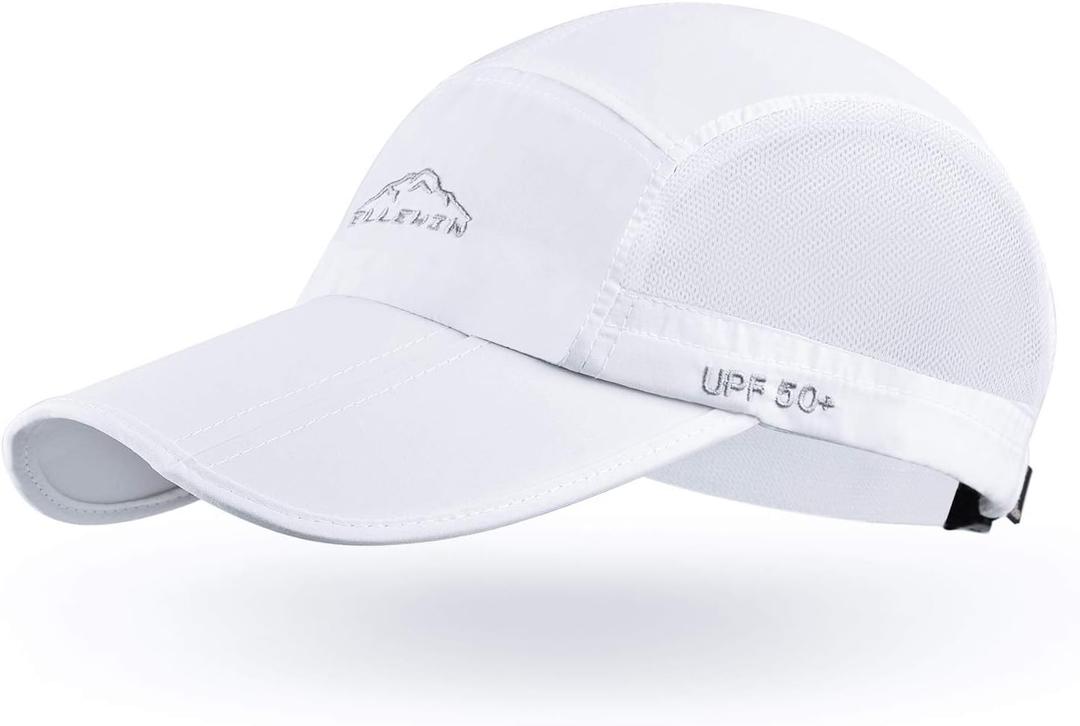 Unisex Baseball Cap UPF 50 Unstructured Hat with Foldable Long Large Bill (White)