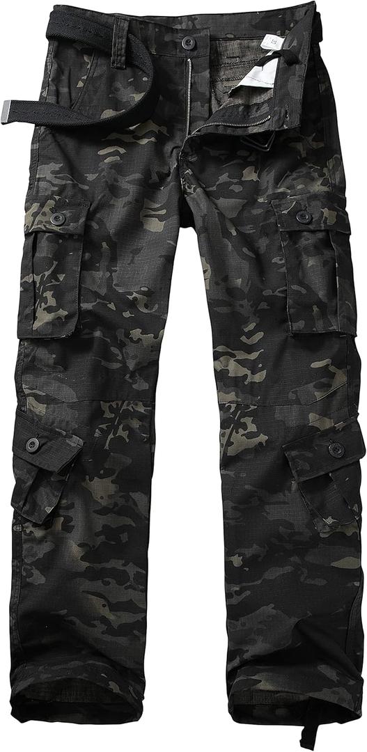 Men's Hiking Pants Waterproof Camo Work Cargo Pants Relaxed Fit Ripstop Tactical Pants with 8 Pockets No Belt (30)