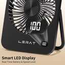 Lerat Portable Desk Fan, Small USB Rechargeable Fan with LED Display, 5-Speed Ultra-Quiet 180° Foldable Mini Fan for Summer Cruise Travel, Cooling Gifts for Women Girls Kids (Black)
