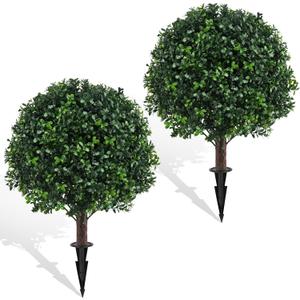 23.6" Artificial Boxwood Topiary Ball Trees, 2 Pack UV Resistant Artificial Plants Outdoor, Boxwood Balls with Ground Spike, Fake Plants for Front Porch Decor, Outdoor, Indoor (Green)